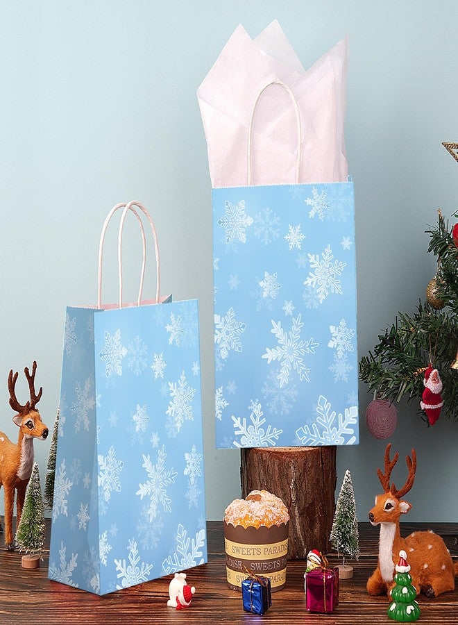 Jectivs 24Pack Party Gift Bags,Large Thick Kraft White Snowflake Ice Blue Treat Bags w/ White Tissue, Goodie Favor Bags w/ Handles Winter Onederland Holiday Party Supplies - Image 5